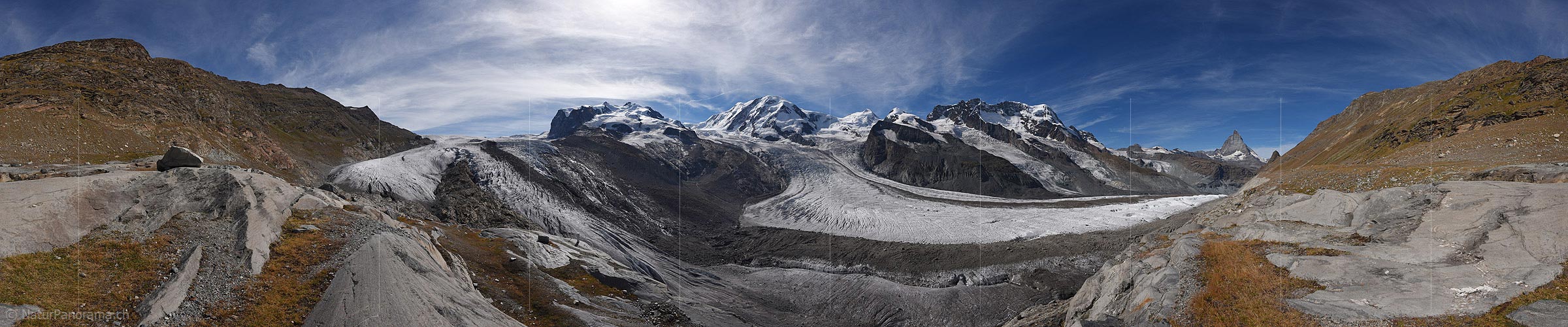 P018527: 360° Panorama photo Gorner glacier and Zermatter four thousand