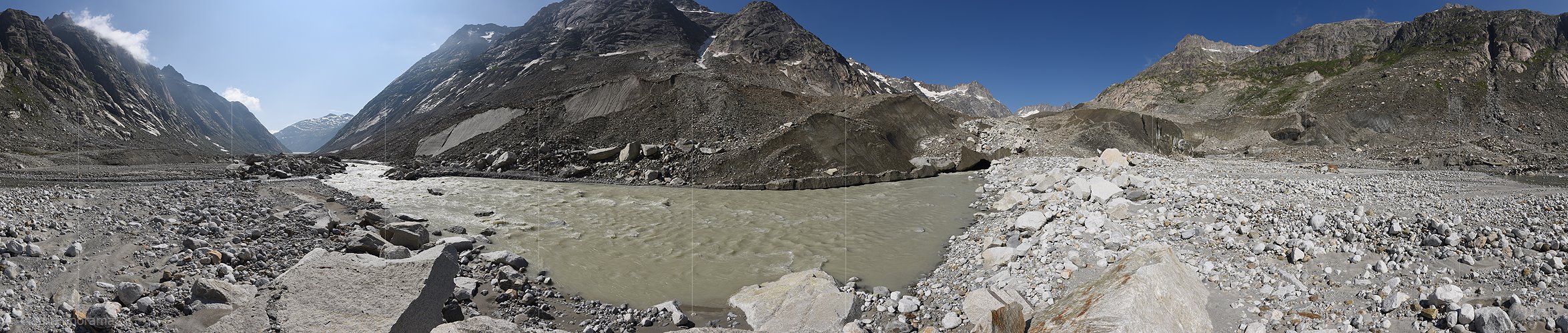 P023177: 360° Panoramafoto Ursprung der Aare am Unteraargletscher (Stand 7.2019)