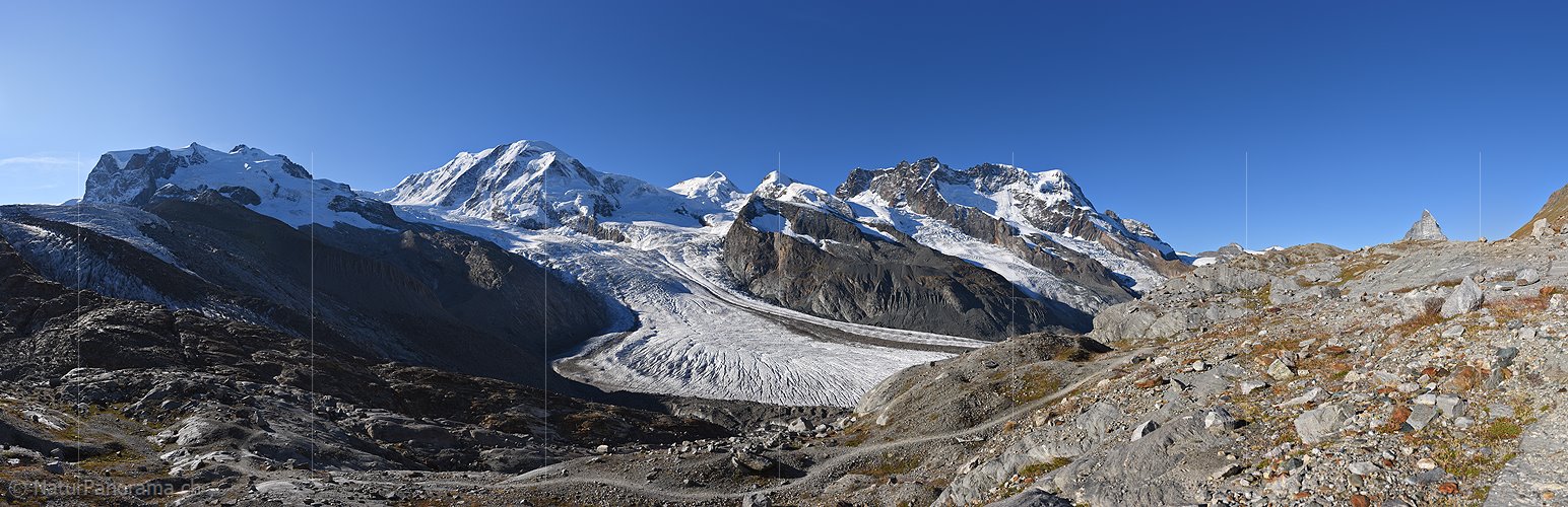 P023705: Grosses Panoramafoto Monte Rosa, Liskamm, Castor, Pollux und Zermatter Breithorn