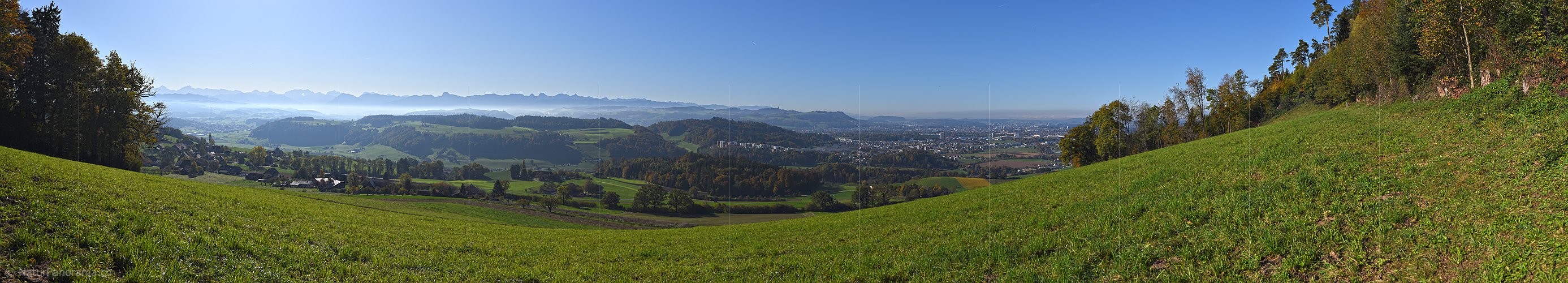 P023889: Panoramafoto Dentenberg, Stockhornkette und Ostermundigen vom Bantiger