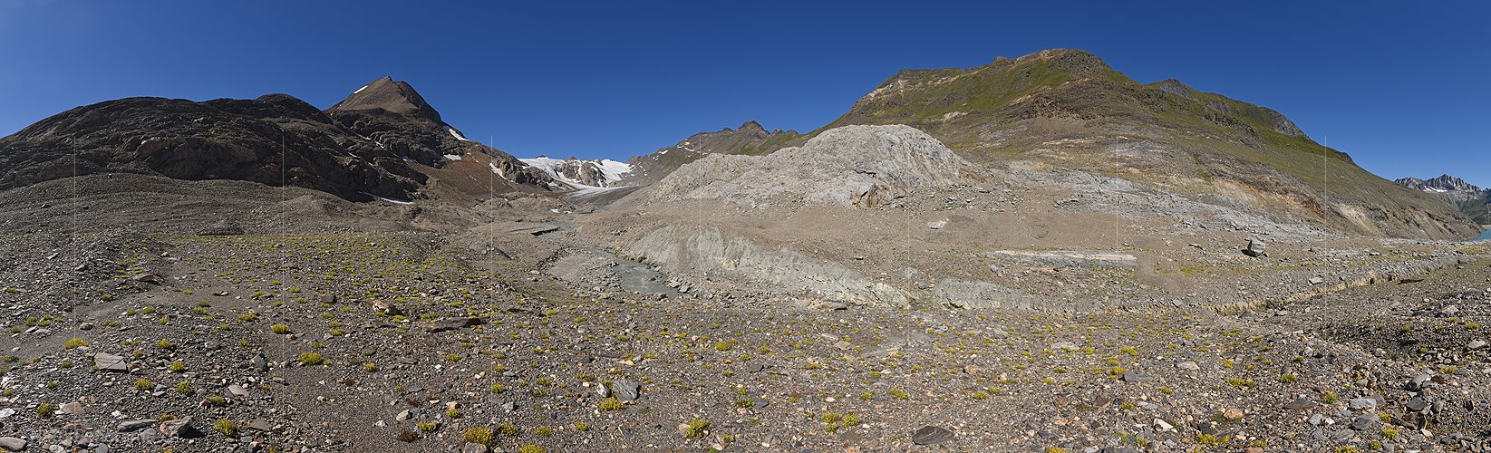 P024361: Panoramafoto Griesgletscher (Vorfeld und Gletscherzunge, Stand 8.2020)