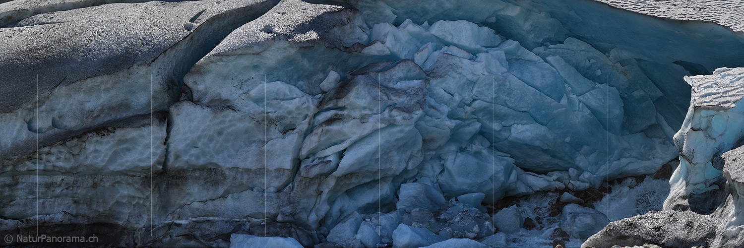 P022030a: Panorama Zerrissenes Gletschereis am Gletschertor