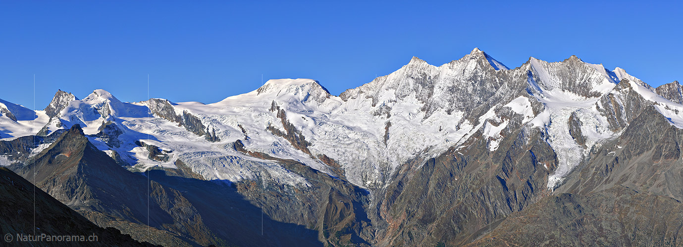 P002499c: Panoramafoto Allalinhorn, Alphubel und Mischabel (Schweizer Alpen)