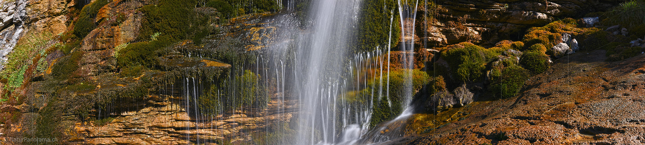 P022543: Panoramafoto Wasser, Moos und Fels