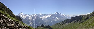 Panorama Schreckhorn, Fiescherhörner und Eiger vom Schwarzhorn, Grindelwald