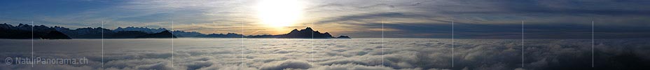 Panoramic picture Sunset over mist sea from Rigi Chänezli