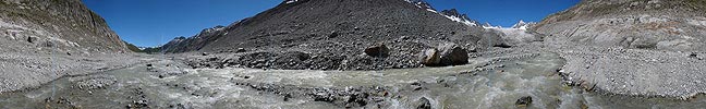 Panoramafoto Gletscherbach und Gletschertor
