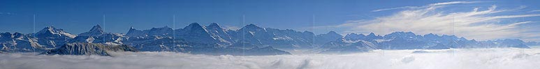 Alpine panorama with fog sea