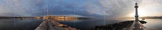 Panorama morning atmosphere with a lighthouse