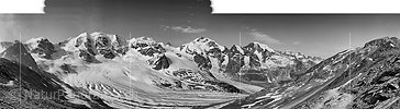 Panoramic photo Piz Palü - Piz Bernina - Piz Morteratsch (Bernina massif)
