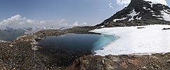 Panorama Mountain lake with ice