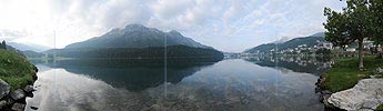 Panoramic image of Lake St. Moritz and St. Moritz
