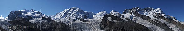Panoramic image Nordend, Dufourspitze, Liskamm, Castor, Pollux, Breithorn