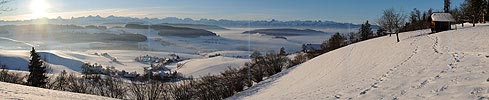 Large panoramic Emmental winter landscape with sea of fog