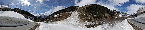 Panorama traffic route and avalanche cone