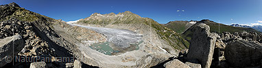 Panorama photo Rhone glacier from the west moraine Date: 8.2009)