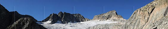 Panoramic picture of glacier and area for mountain climbers