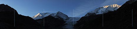 Panoramic picture morning mood with Bishorn, Turtmanngletscher and Les Diablons