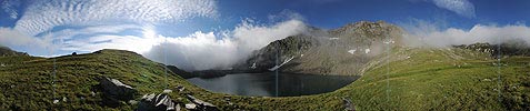 Panoramic picture morning mood with fog in the Sirwoltesee