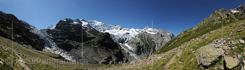 Panorama photo Unders Ischmeer and Fiescher glacier from Glattwang