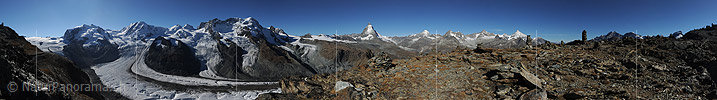 360° Panorama of the Gornergrat with Matterhorn and Monte Rose massif (Switzerland)