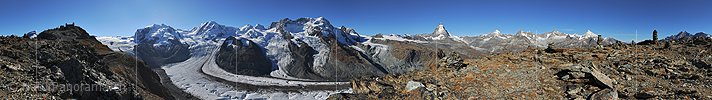 360° Panorama of the Gornergrat with Matterhorn and Monte Rose massif (Switzerland)
