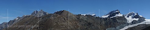 Panoramabild Dom, Täschhorn, Alphubel, Allalinhorn, Rimpfischhorn und Strahlhorn