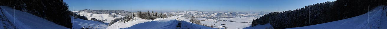 Panoramic picture freshly snow-covered hill scenery (Emmental, Switzerland)