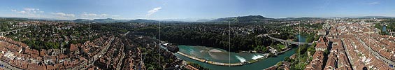 360° Gigapixels View from the top of the cathedral tower in the city of Bern and the surrounding area
