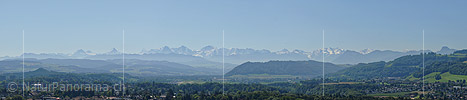 Panorama photo Bernese Alps from the top of the Bern Cathedral