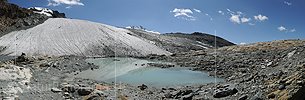 Panoramafoto Alphubelgletscher mit Gletschersee (Stand 8.2011)
