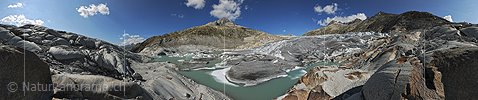 360° Panoramabild Rhonegletscher und Gletschersee mit Eisschollen (Stand 9.2011)
