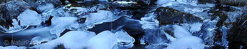 Panoramic image Icy cold at the mountain brook