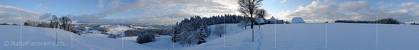 Panorama winter evening in the hills (Emmental, Switzerland)