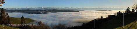 Panoramic image In the Emmental above the fog