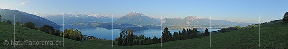 Hochauflösendes Panoramafoto Morgenstimmung über der Thunerseeregion