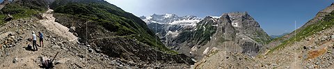 360° Panoramafoto Stieregggrabe, Unterer Grindelwaldgletscher, Fiescherhörner und Eiger
