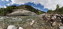 Panoramic photo Avalanche residues at mountain creek
