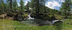 Panoramaic photo Mountain stream with a pool of water in natural landscape