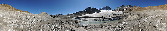 360° Panorama photo Witenwasser glacier with glacial lake (Date 9.2014)