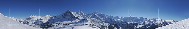 Panoramafoto Berner Alpen mit Eiger, Mönch und Jungfrau vom Männlichen im Winter