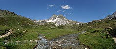 Panorama photo Mountain creek on plateau