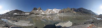 360° Panoramic photo Floodplain before Tiefen glacier (Urner Alps)