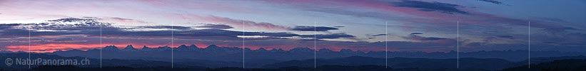 Panorama photo Vivid morning red over the Bernese Alps