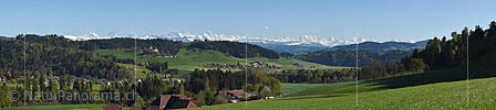 Panorama with the Alps and a castle from Emmental