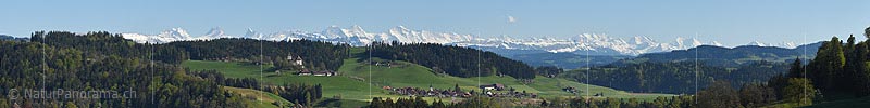 Panorama with the Alps and a castle from Emmental