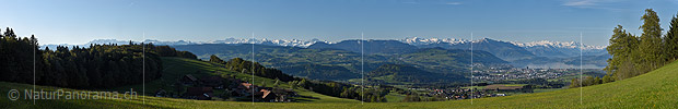 Panorama photo Central Alps and Lake Zug from the Albis
