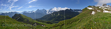 Large panorama photo of Eiger, Mönch and Jungfrau