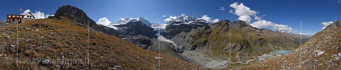 360° Panorama photo Turtmann glacier and Turtmann hut (Date 9.2016)