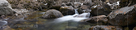 Panorama photo water in mountain stream (long time exposure)